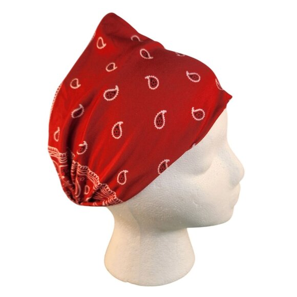 Red Paisley Knit Headwrap Hairband Soft Stretchy Headband Fabric Unisex Sweatban - Picture 1 of 7